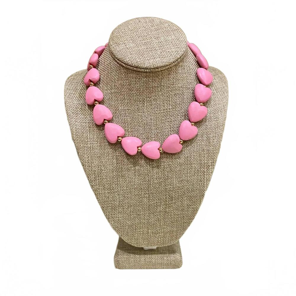 NEW PINK PANACHE women's puffy heart wood necklace in pink
